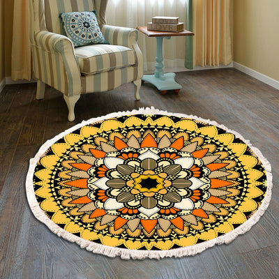 Vintage Bedroom Fringe Print Round Rug