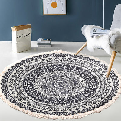 Vintage Bedroom Fringe Print Round Rug