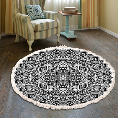 Vintage Bedroom Fringe Print Round Rug