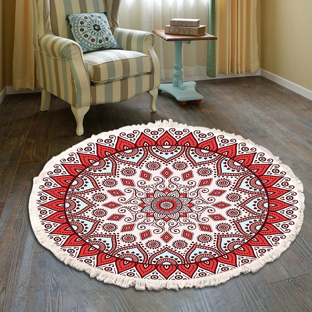 Vintage Bedroom Fringe Print Round Rug