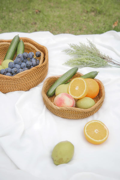 Handmade Round Rattan Bread Baskets - Set of 3