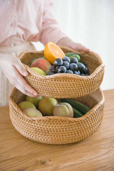 Handmade Round Rattan Bread Baskets - Set of 3