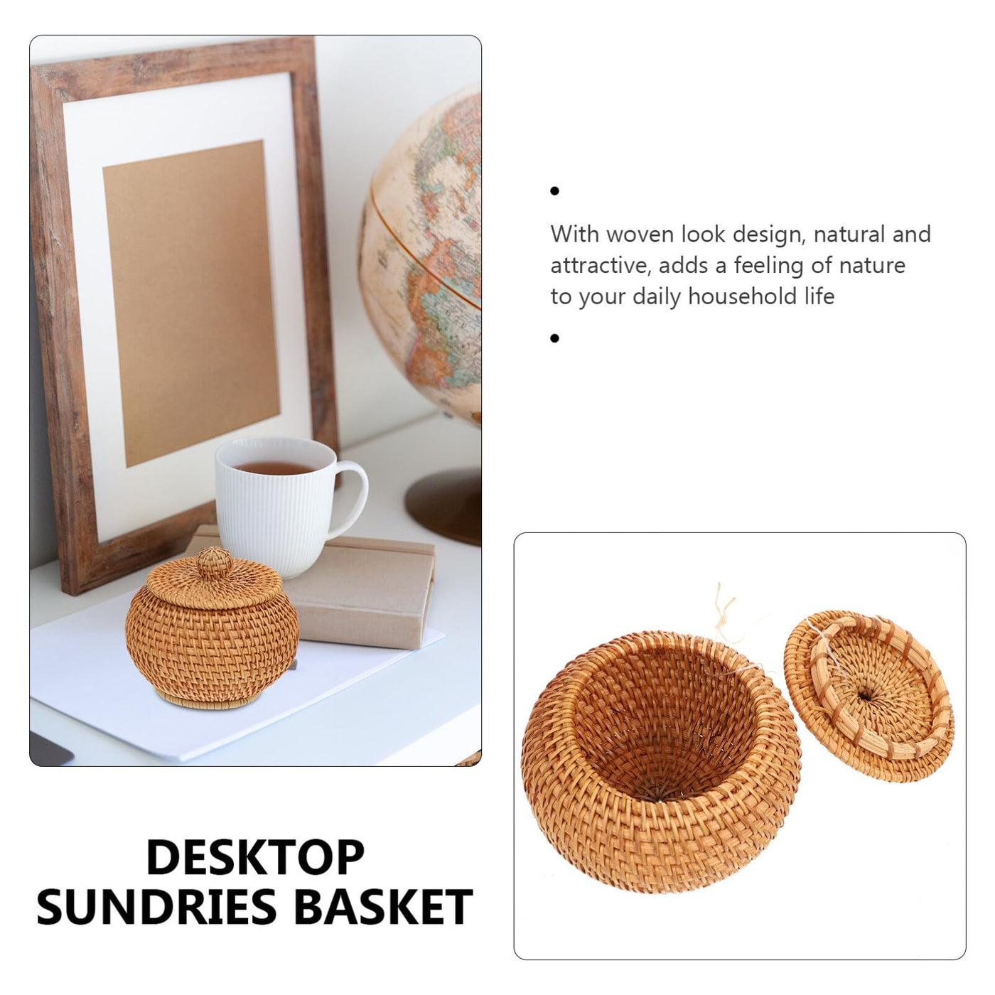 Handmade Round Rattan Vintage Brown Basket With Lid