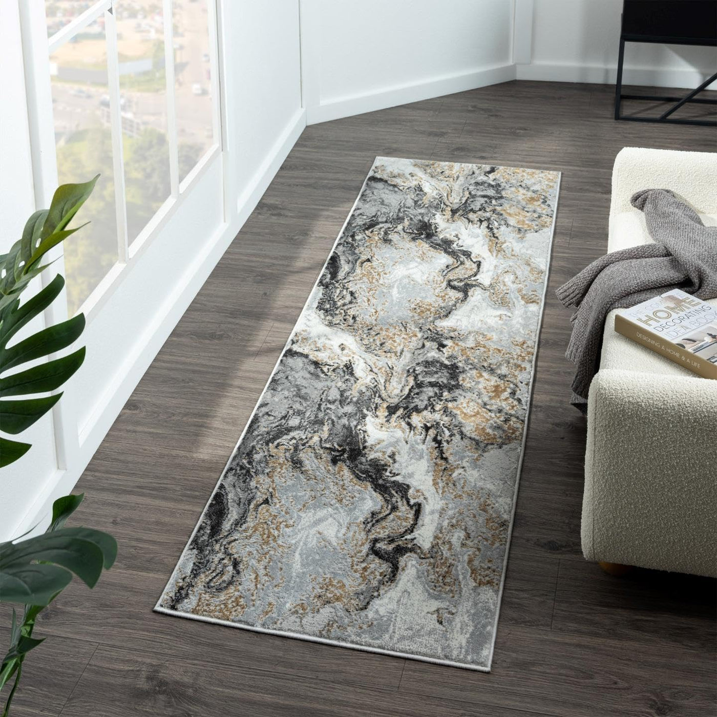 LUXE WEAVERS Marble Swirl Abstract Area Rug, Smoke 2x7