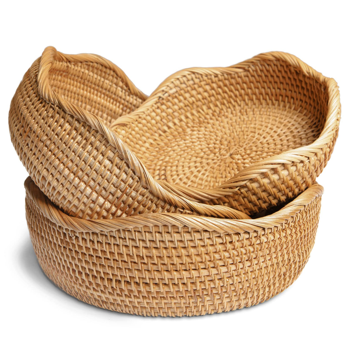 Handmade Round Rattan Bread Baskets - Set of 3