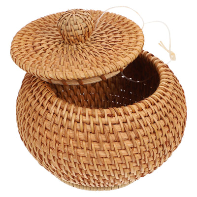 Handmade Round Rattan Vintage Brown Basket With Lid