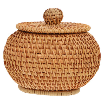 Handmade Round Rattan Vintage Brown Basket With Lid