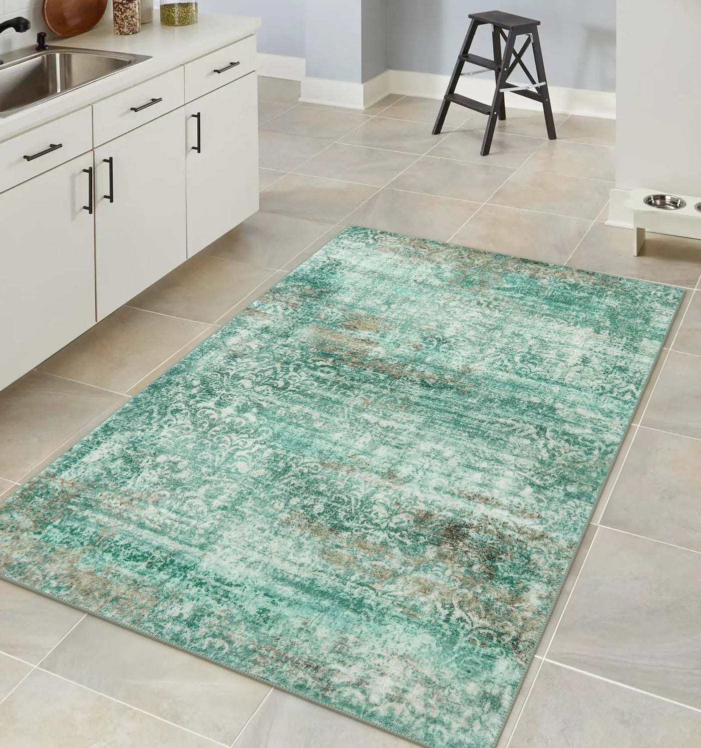 Tapis lavable doux vert abstrait Uphome