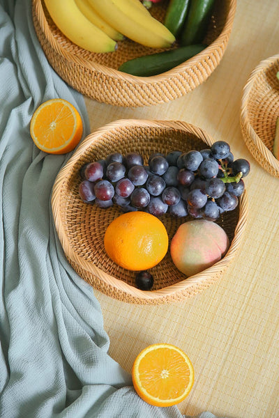 Handmade Round Rattan Bread Baskets - Set of 3