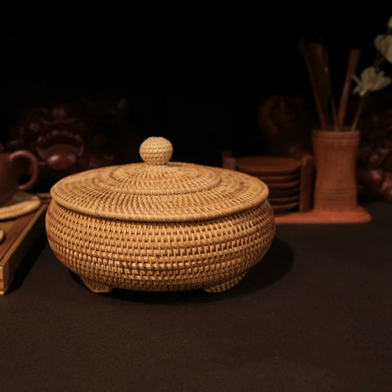 Hand-Woven Rattan Storage Basket 