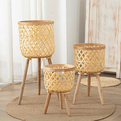 Freestanding Plant Display Woven Stand Basket