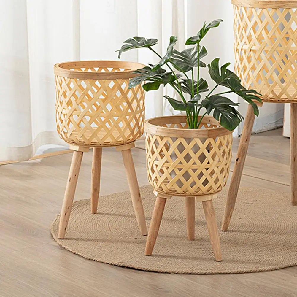 Freestanding Plant Display Woven Stand Basket