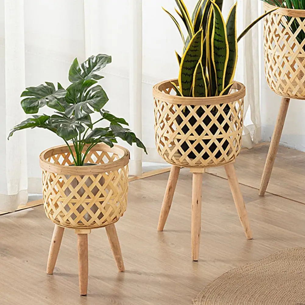 Freestanding Plant Display Woven Stand Basket