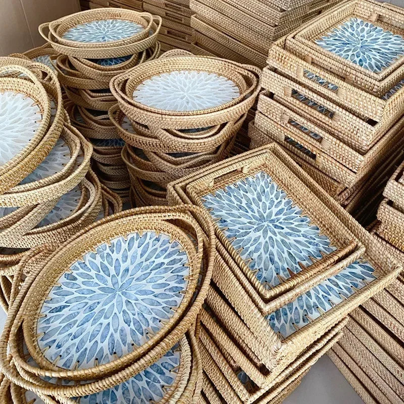 Handmade Colorful Shell Rattan Trays