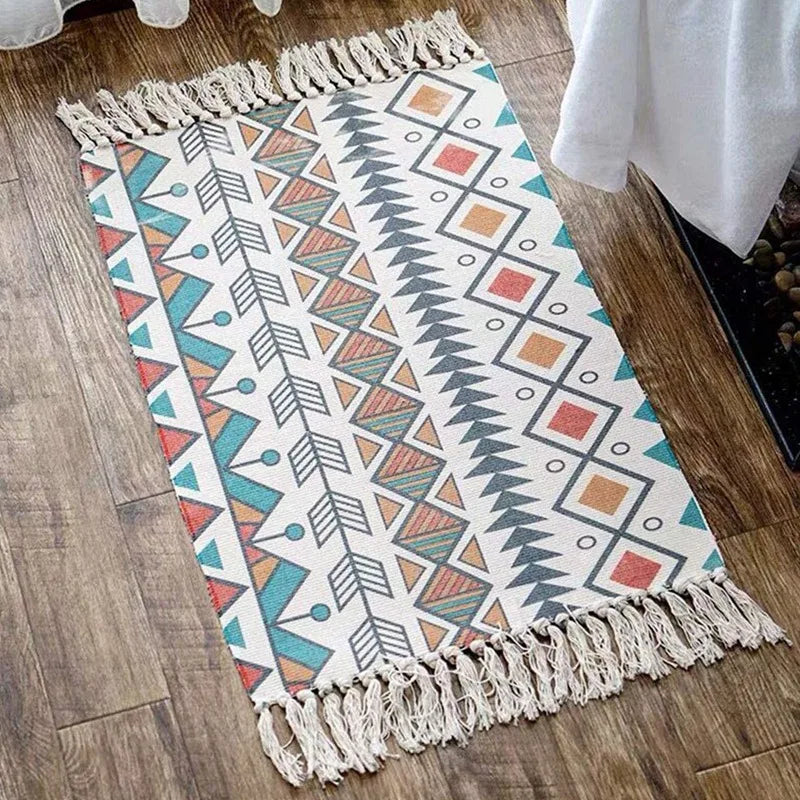 Boho With Tassels Washable Rug