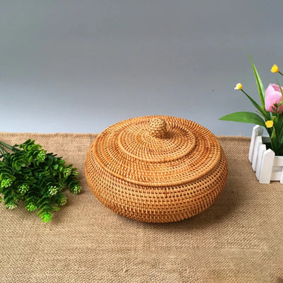 Hand-Woven Rattan Storage Basket with Cover