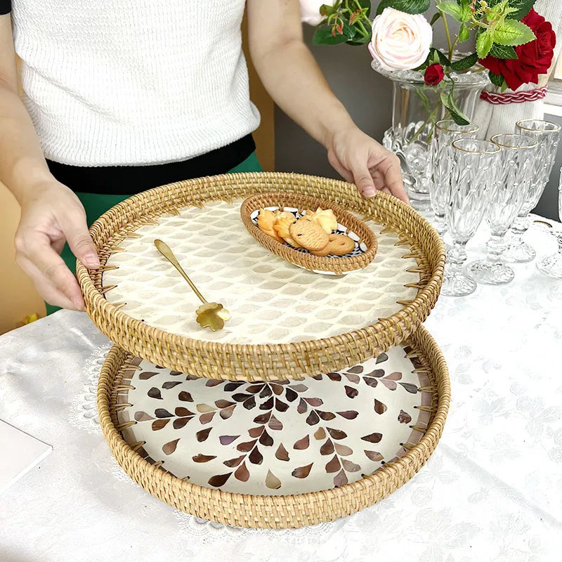 Colorful Shell Rattan Handmade Serving