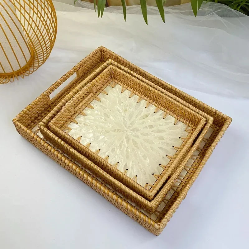 Handmade Colorful Shell Rattan Trays