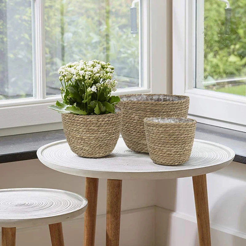 Handwoven Straw Planter Basket for Indoor Plants