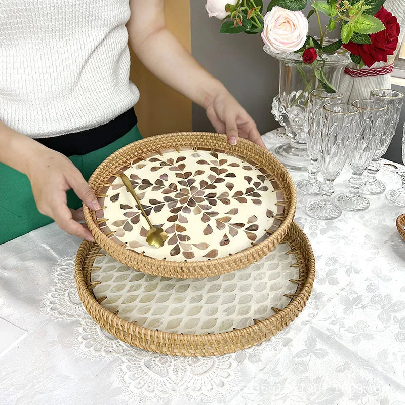 Colorful Shell Rattan Handmade Serving