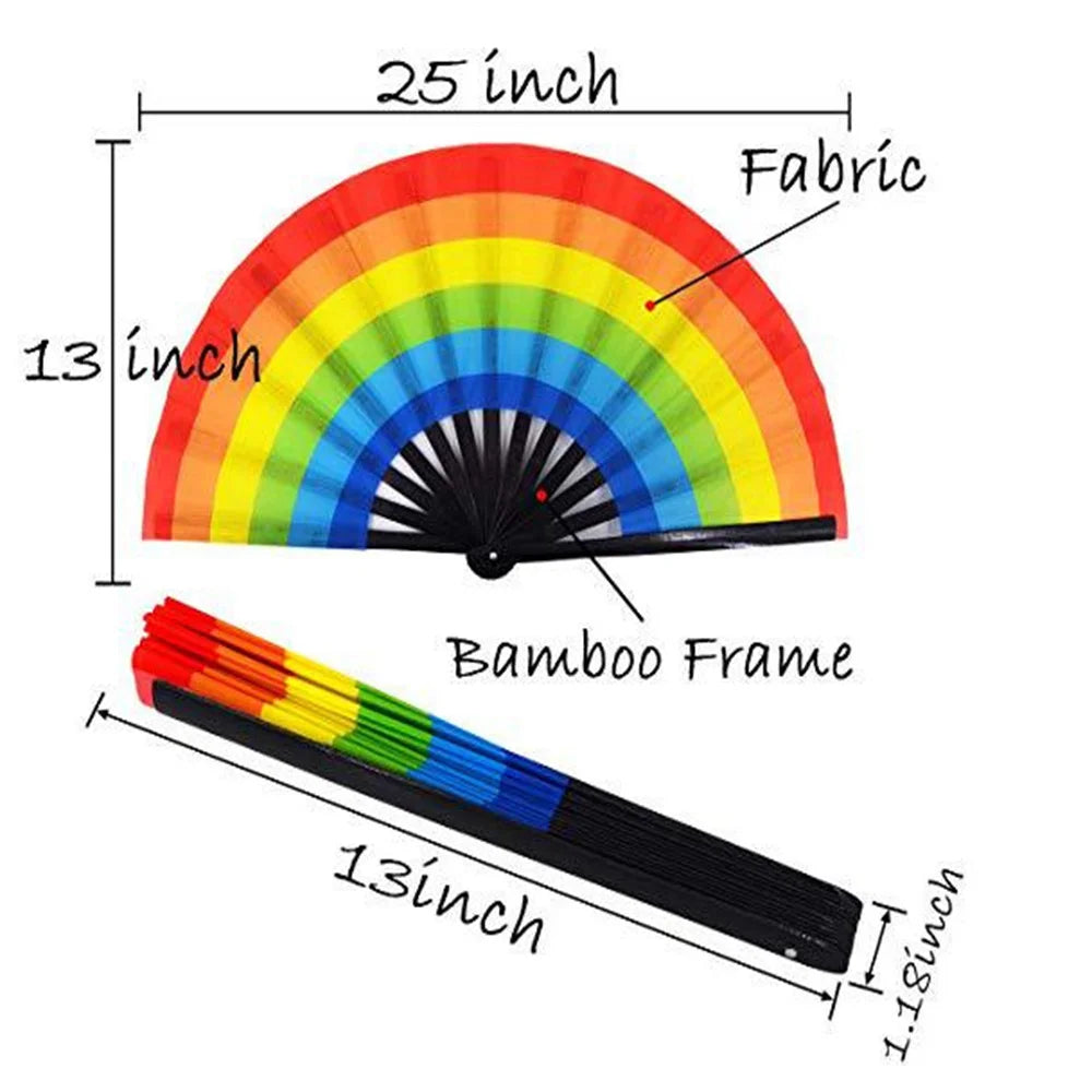 Éventail pliable en bambou holographique arc-en-ciel réfléchissant