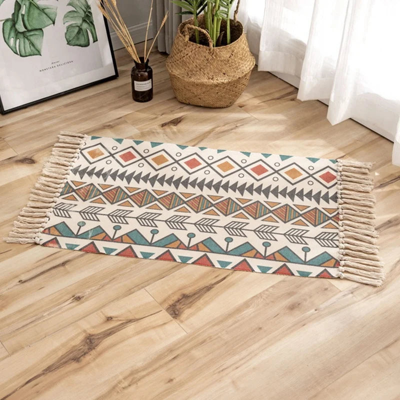 Boho With Tassels Washable Rug