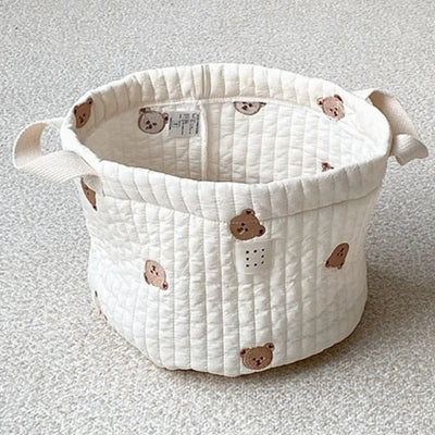 Beige Cotton Embroidery Desktop Storage Basket