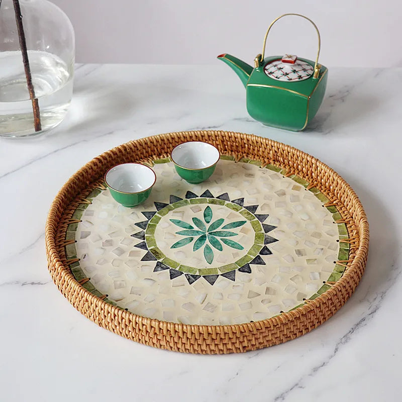 Handmade Colorful Shell Rattan Serving