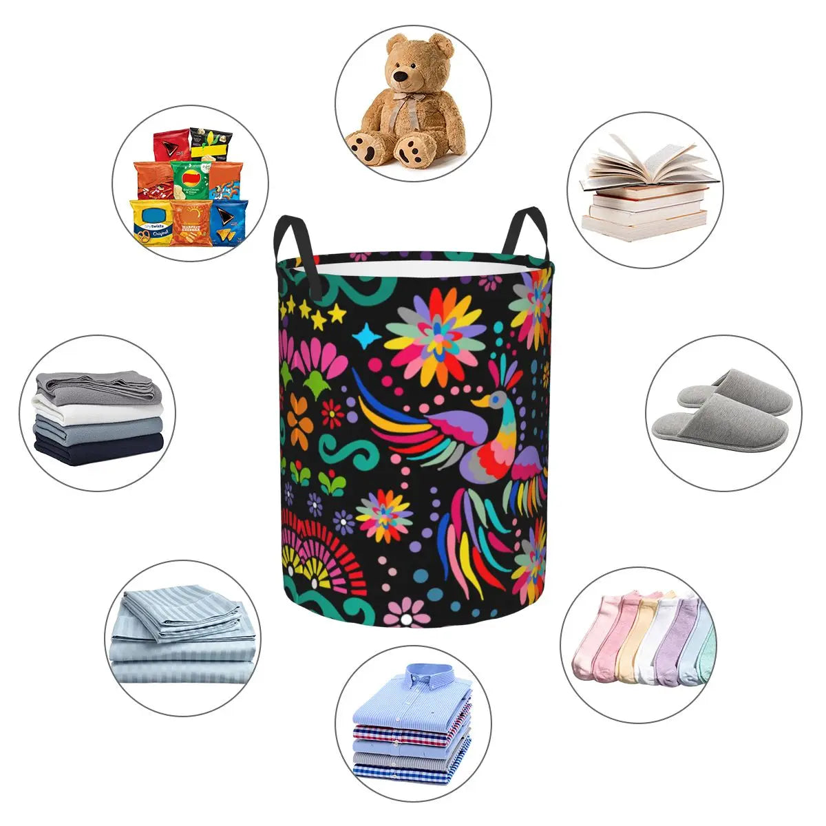 Mexican Floral Foldable Laundry Basket