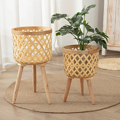 Freestanding Plant Display Woven Stand Basket