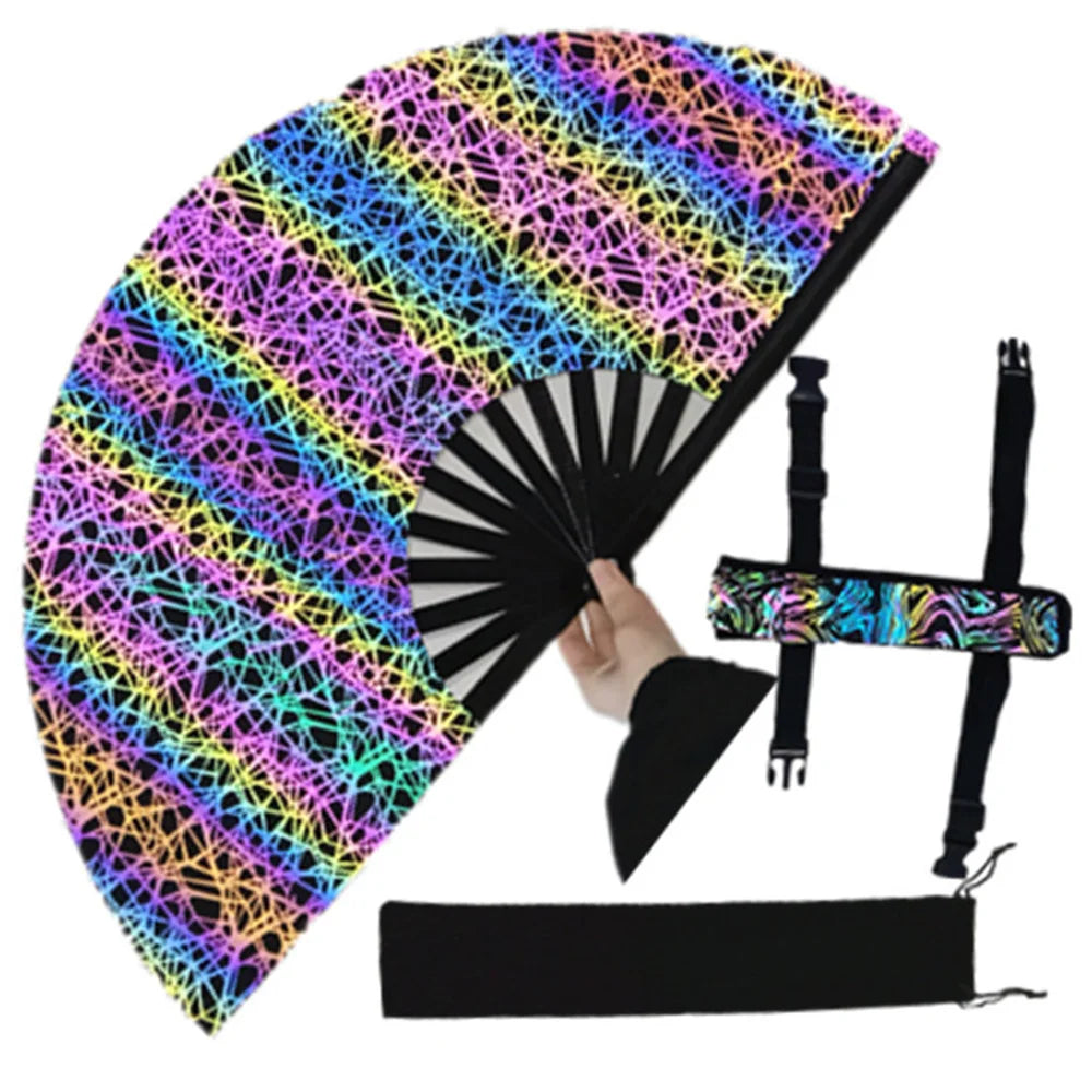 Reflective Rainbow Holographic Bamboo Foldable Handfan