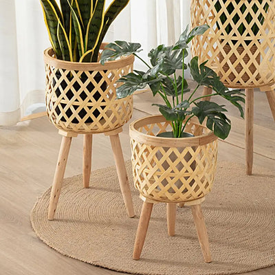 Freestanding Plant Display Woven Stand Basket