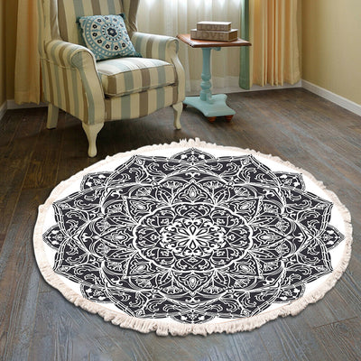 Vintage Bedroom Fringe Print Round Rug