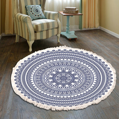 Vintage Bedroom Fringe Print Round Rug