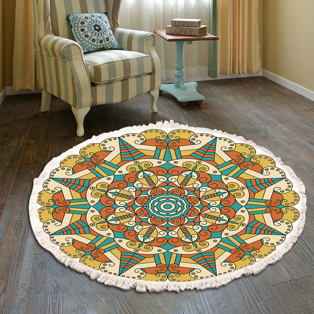 Vintage Bedroom Fringe Print Round Rug